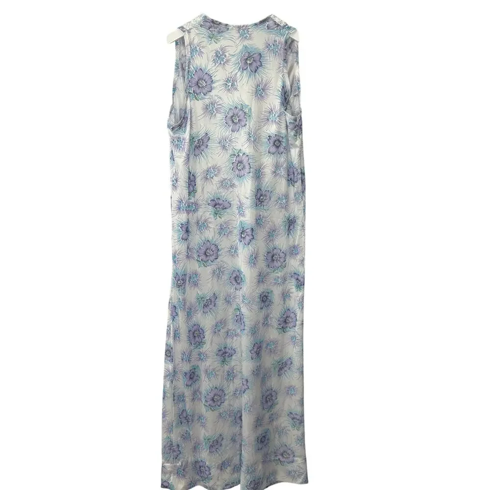 Vintage Figurfit Midi Nightgown Size S Purple White Floral Sleeveless Crochet